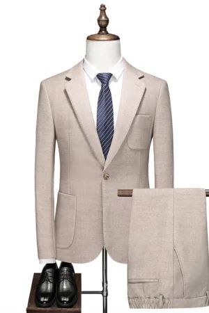 Khaki Two Pieces Notched Lapel Formal Men Suits One Button Regular Fit Prom Suits
