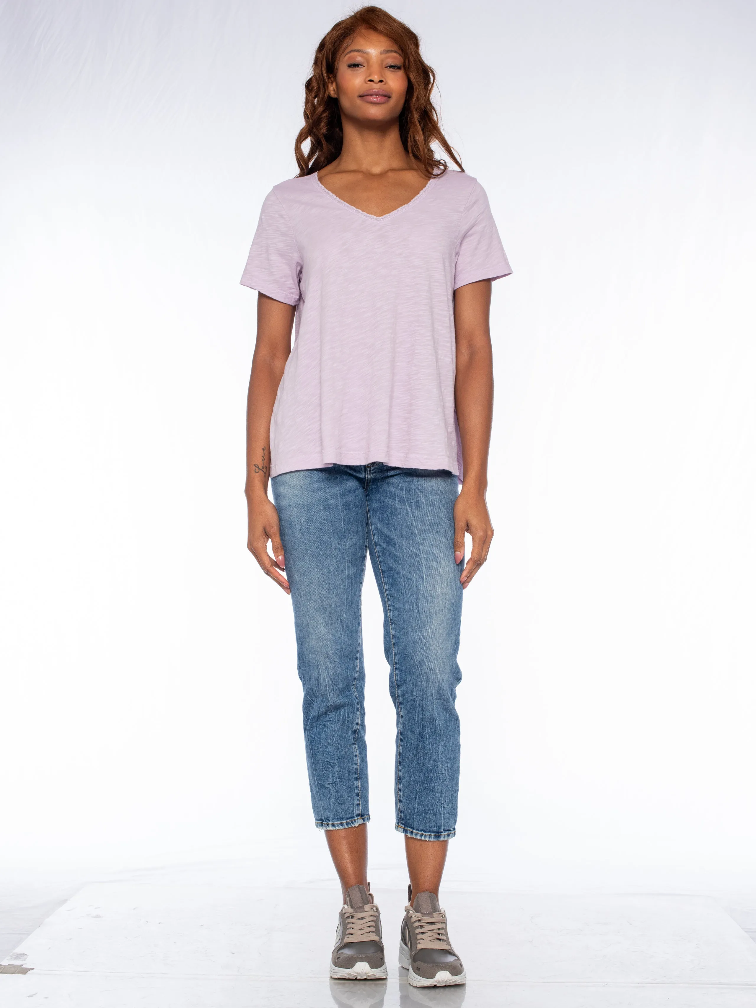 Lace Edge Double V-Neck Trapeze