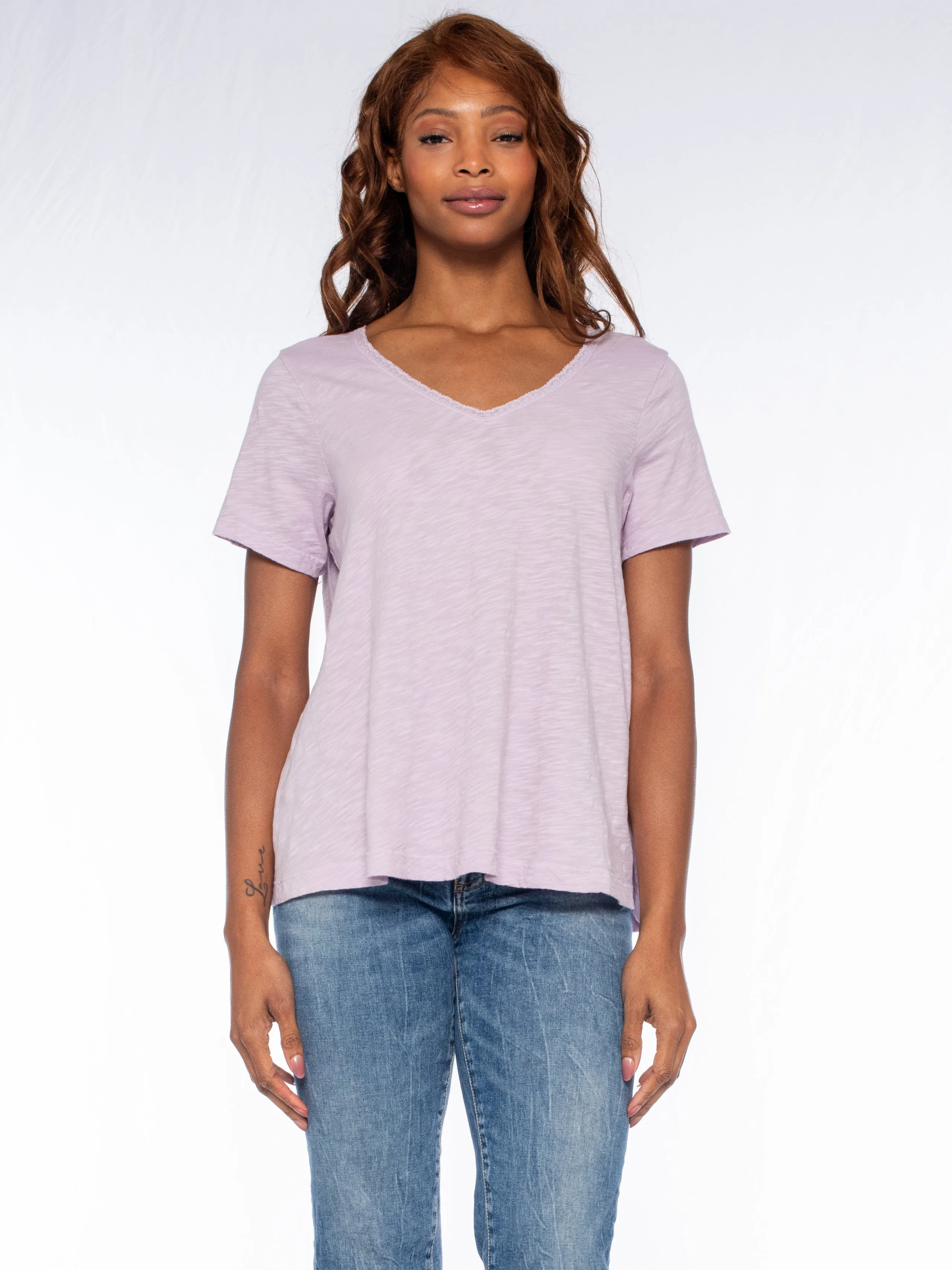 Lace Edge Double V-Neck Trapeze