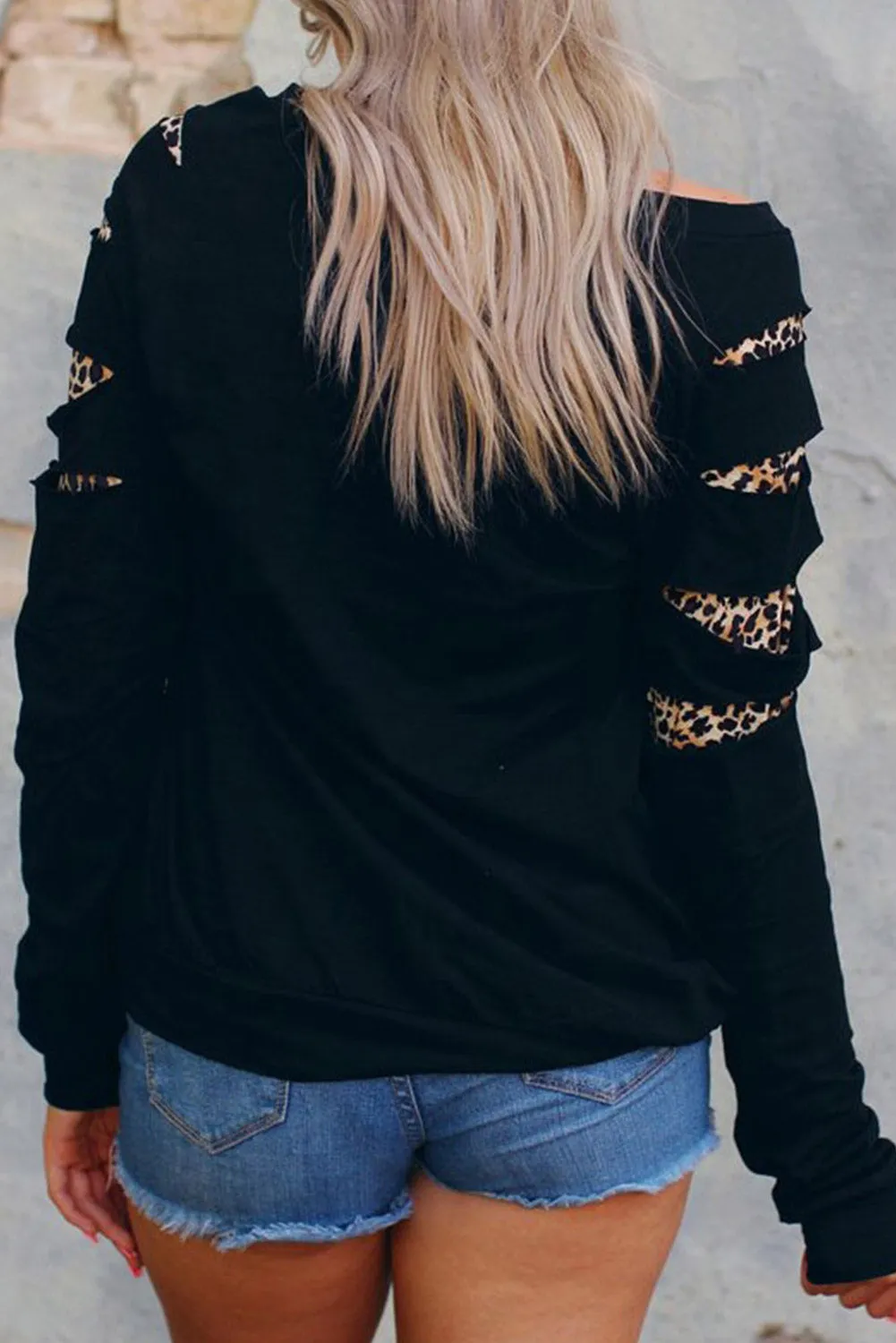 Leopard Sunflower Print Cut-out Long Sleeve Sweatshirt