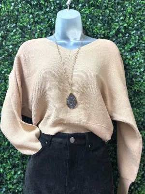 Light Brown Cropped V-neck Sweater