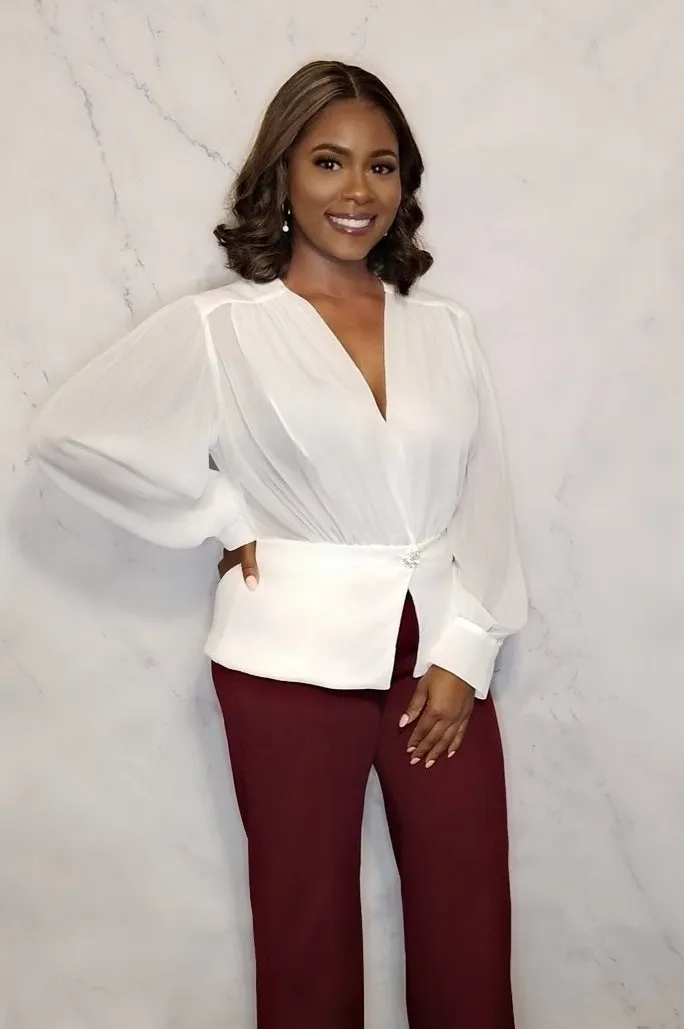 Long Sleeve Deep V-Neck Blouse
