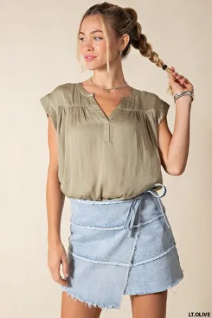 Lt. Olive Satin V Neck