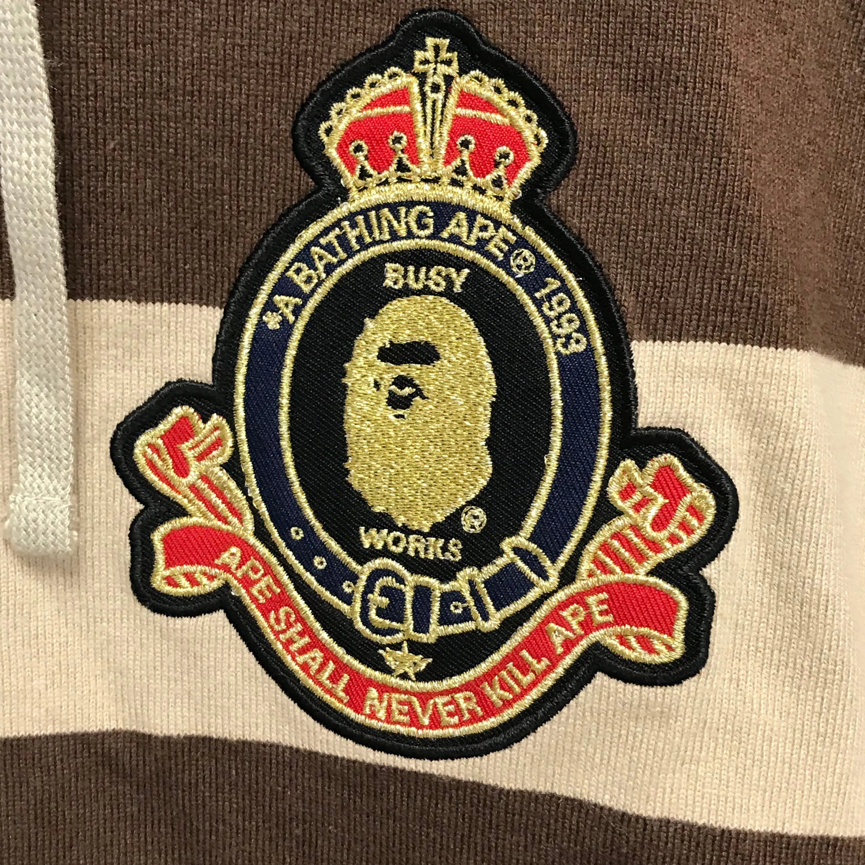 [M] A Bathing Ape Bape Crest Striped Hoodie Brown