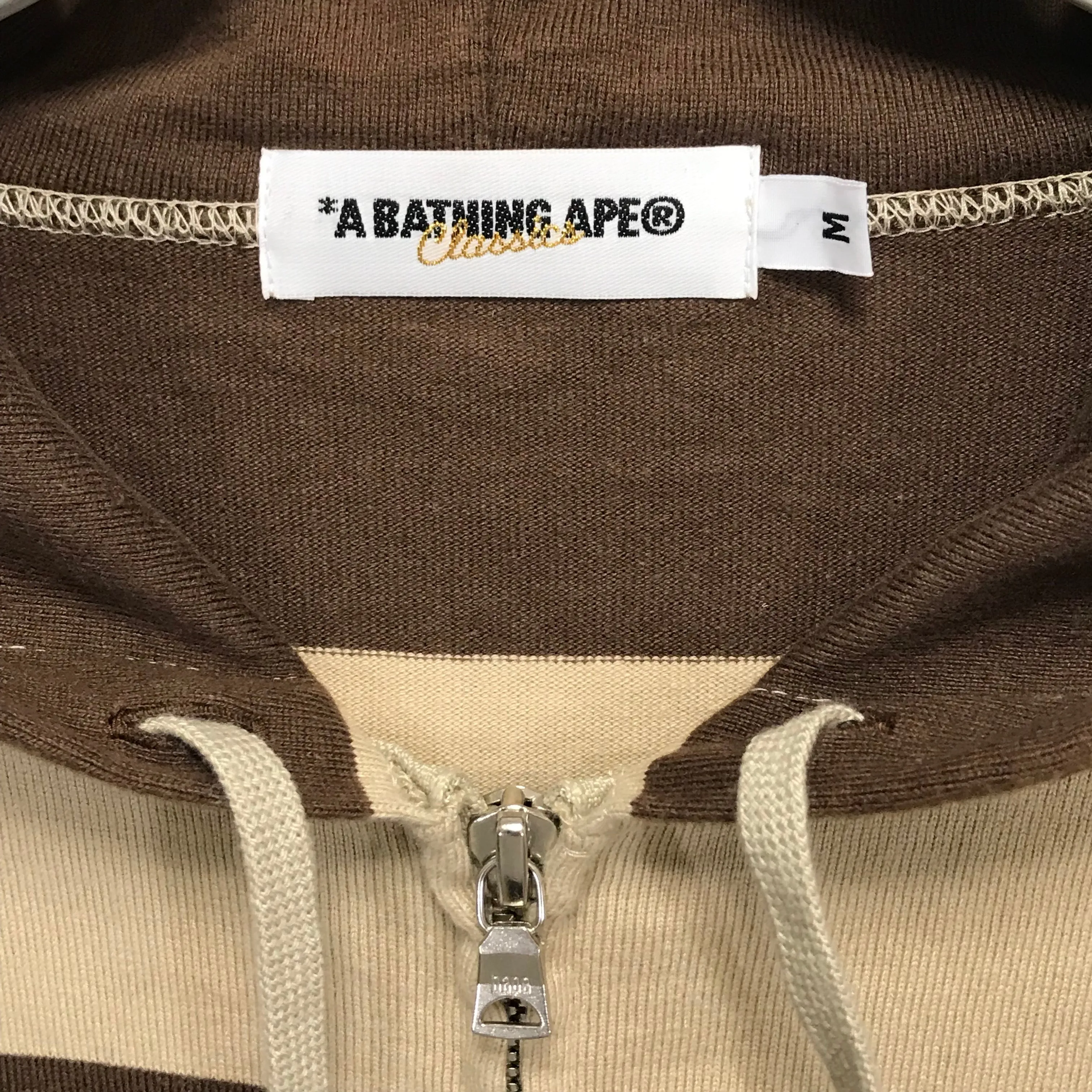 [M] A Bathing Ape Bape Crest Striped Hoodie Brown