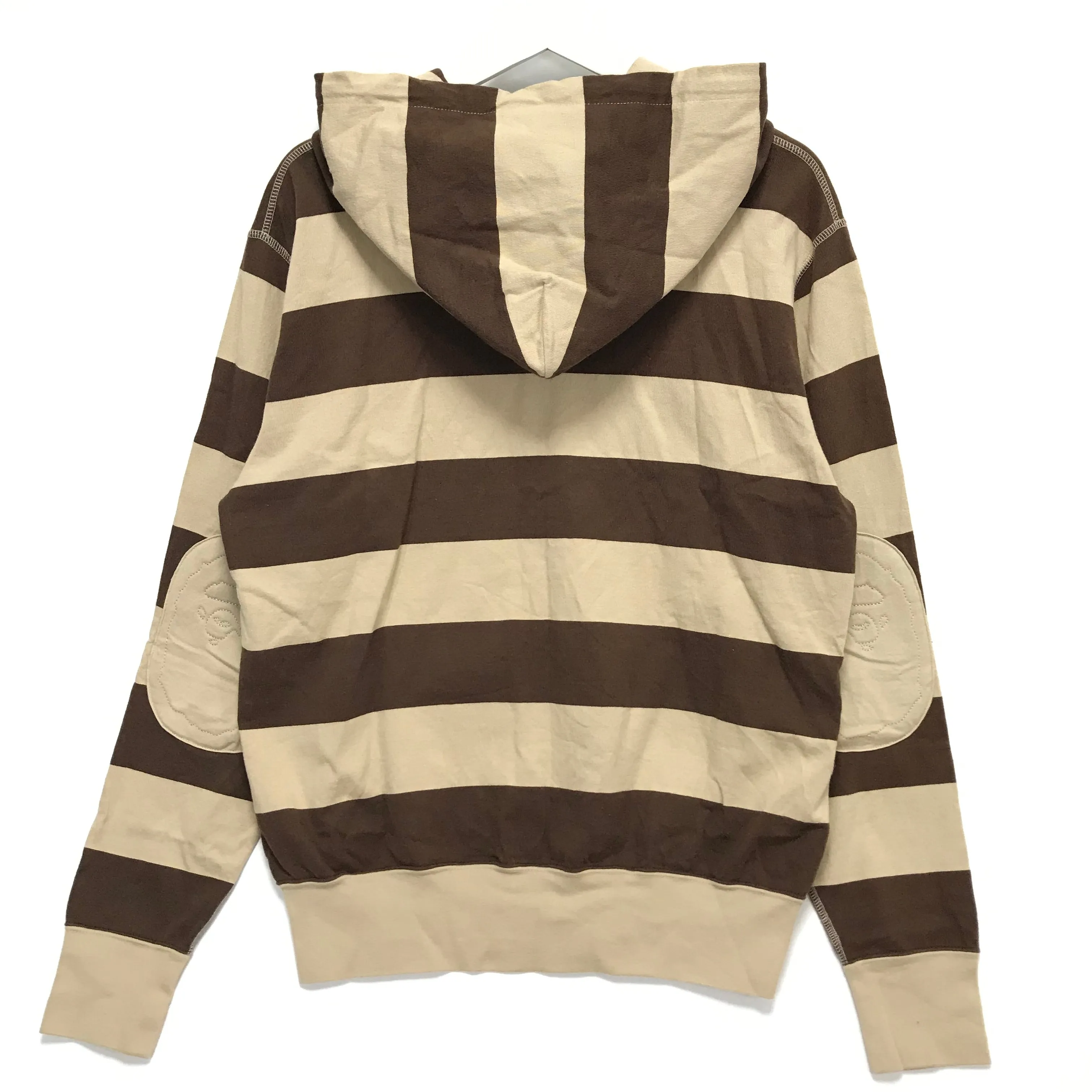 [M] A Bathing Ape Bape Crest Striped Hoodie Brown