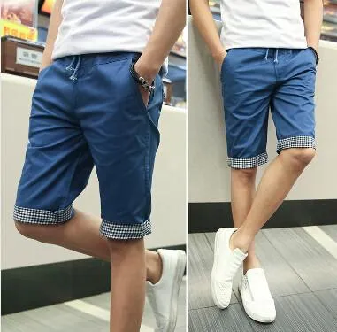 Men Summer Shorts Plaid Ruched