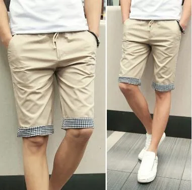 Men Summer Shorts Plaid Ruched