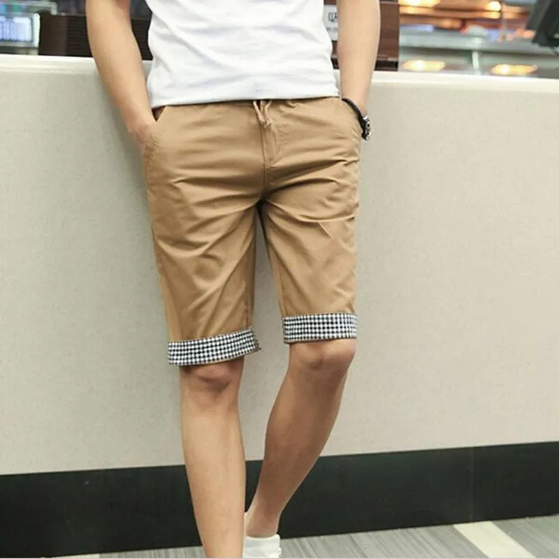 Men Summer Shorts Plaid Ruched