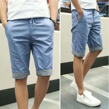 Men Summer Shorts Plaid Ruched