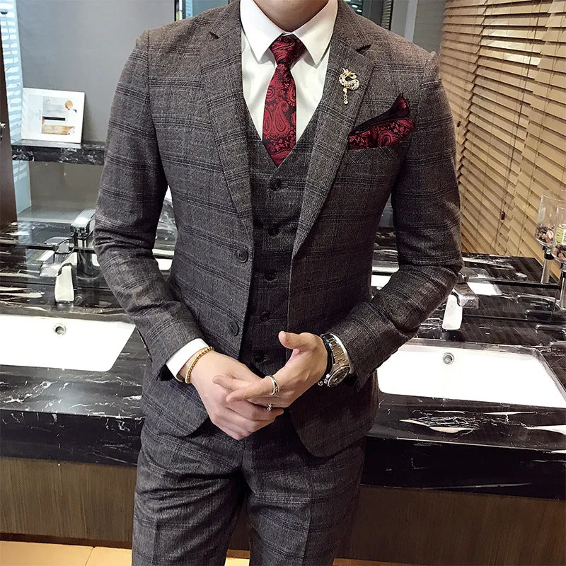 Men's Fashion Plaid 3-Piece Suit Up To 2XL