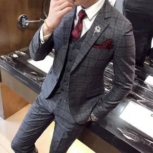 Men's Fashion Plaid 3-Piece Suit Up To 2XL