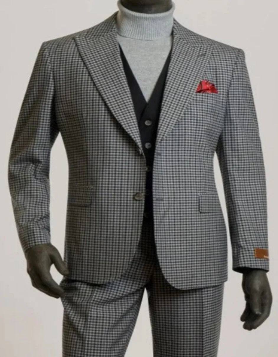Mens Gray Suit - Designer Brand Suit No Double Breasted Flat Front Pleated Pants Modern Fit