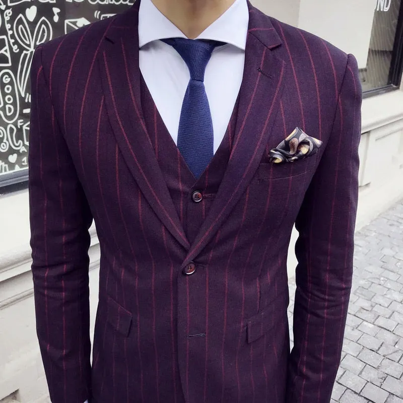 Men's Striped Vintage Suit Up To 3XL