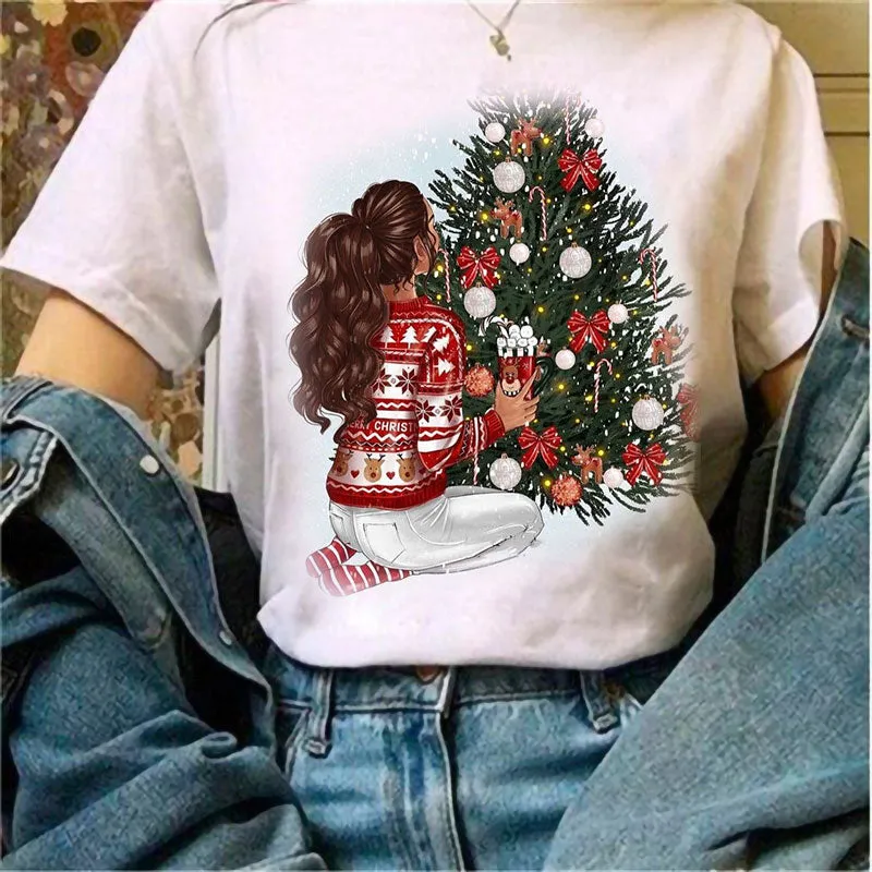 Merry Christmas Women White T-Shirt N