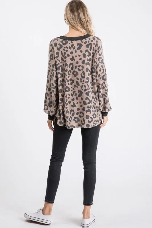 Mia Animal Print V-Neck Top with Button Detail