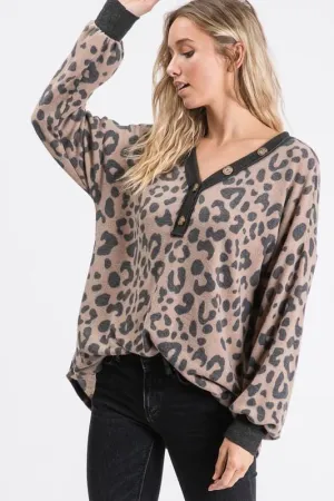 Mia Animal Print V-Neck Top with Button Detail
