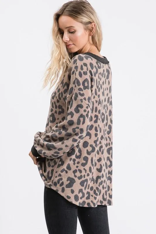 Mia Animal Print V-Neck Top with Button Detail