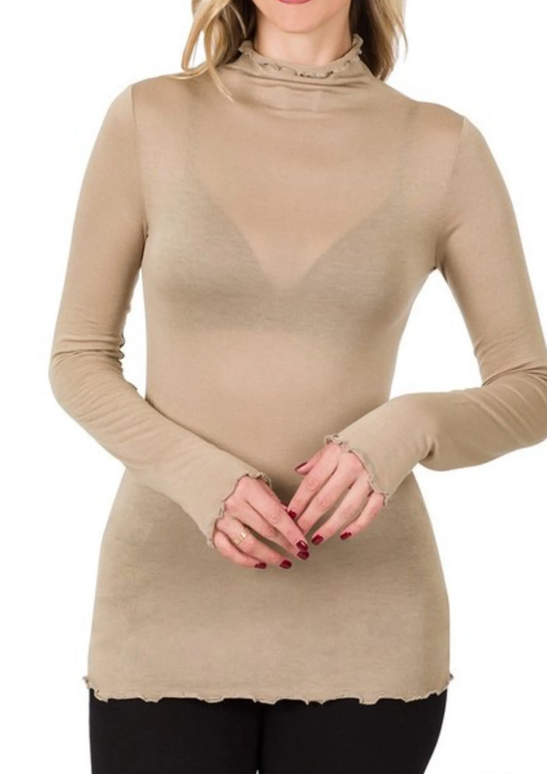 Mock Neck Sheer Top