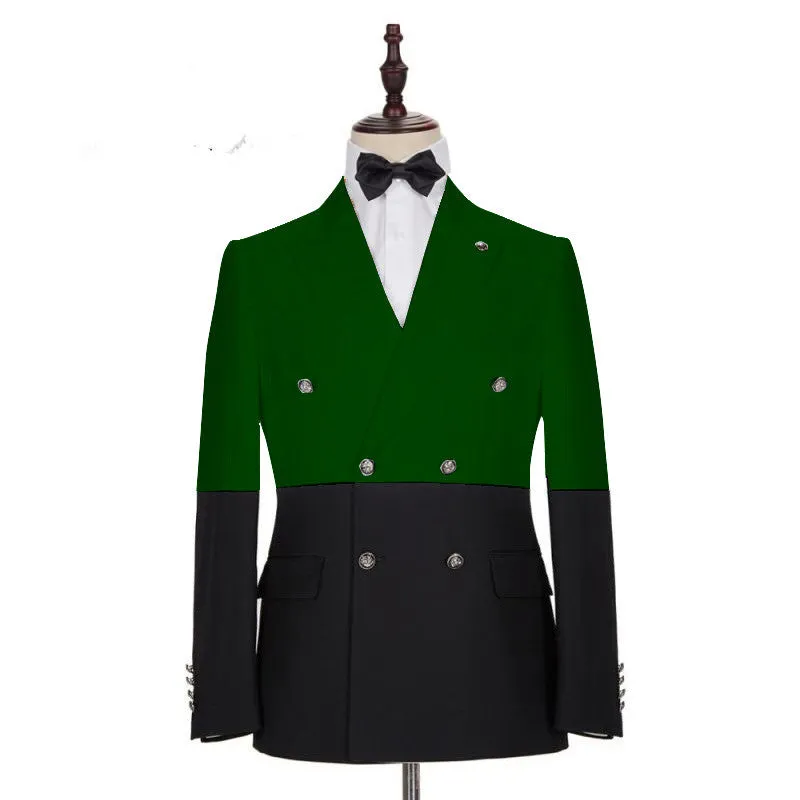Modern Dark Green and Black Bespoke Slim Fit Double Breasted Men Suits