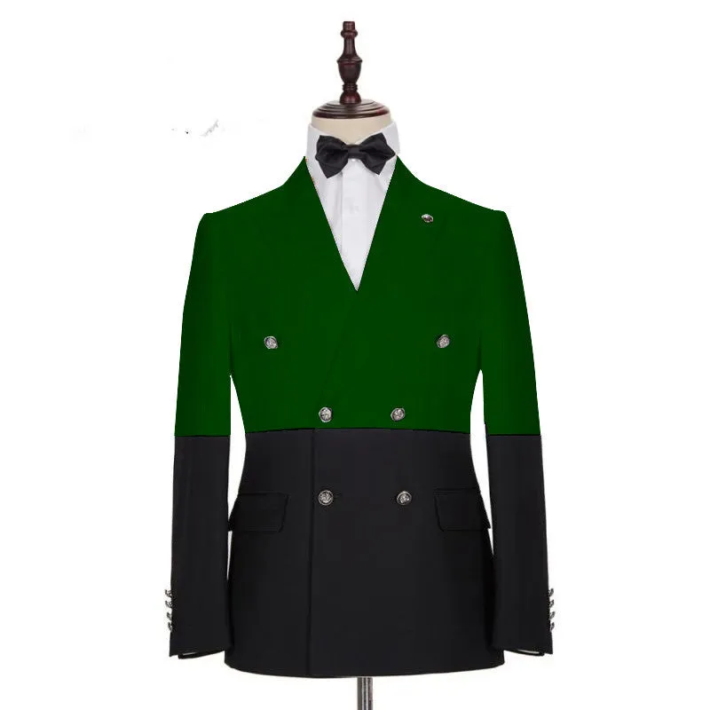 Modern Dark Green and Black Bespoke Slim Fit Double Breasted Men Suits