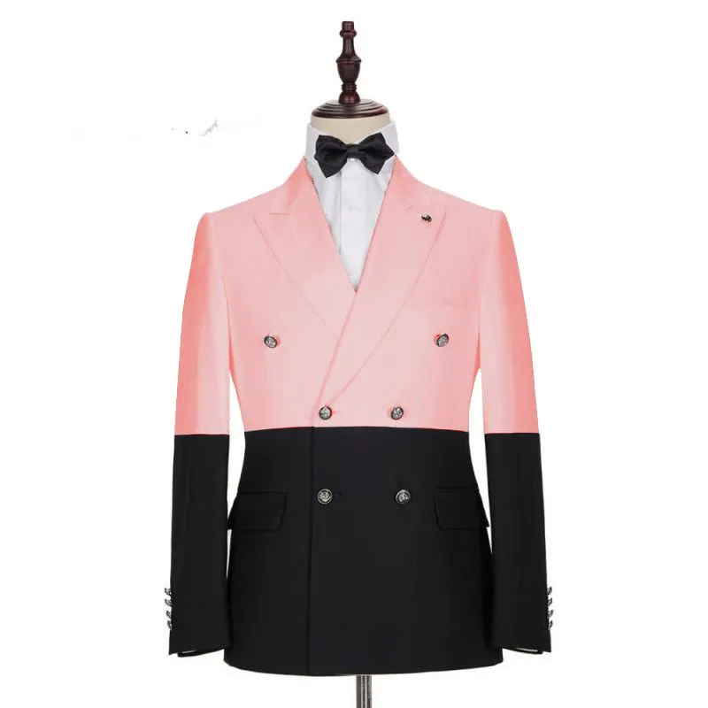 Modern Pink Double Breasted Slim Fit Designer Men Suits for Prom