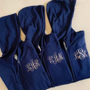 Monogrammed full zip up hoodie Sweatshirt