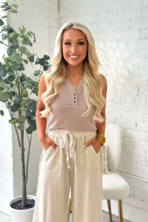 Mushroom Textured V-Neck Tank