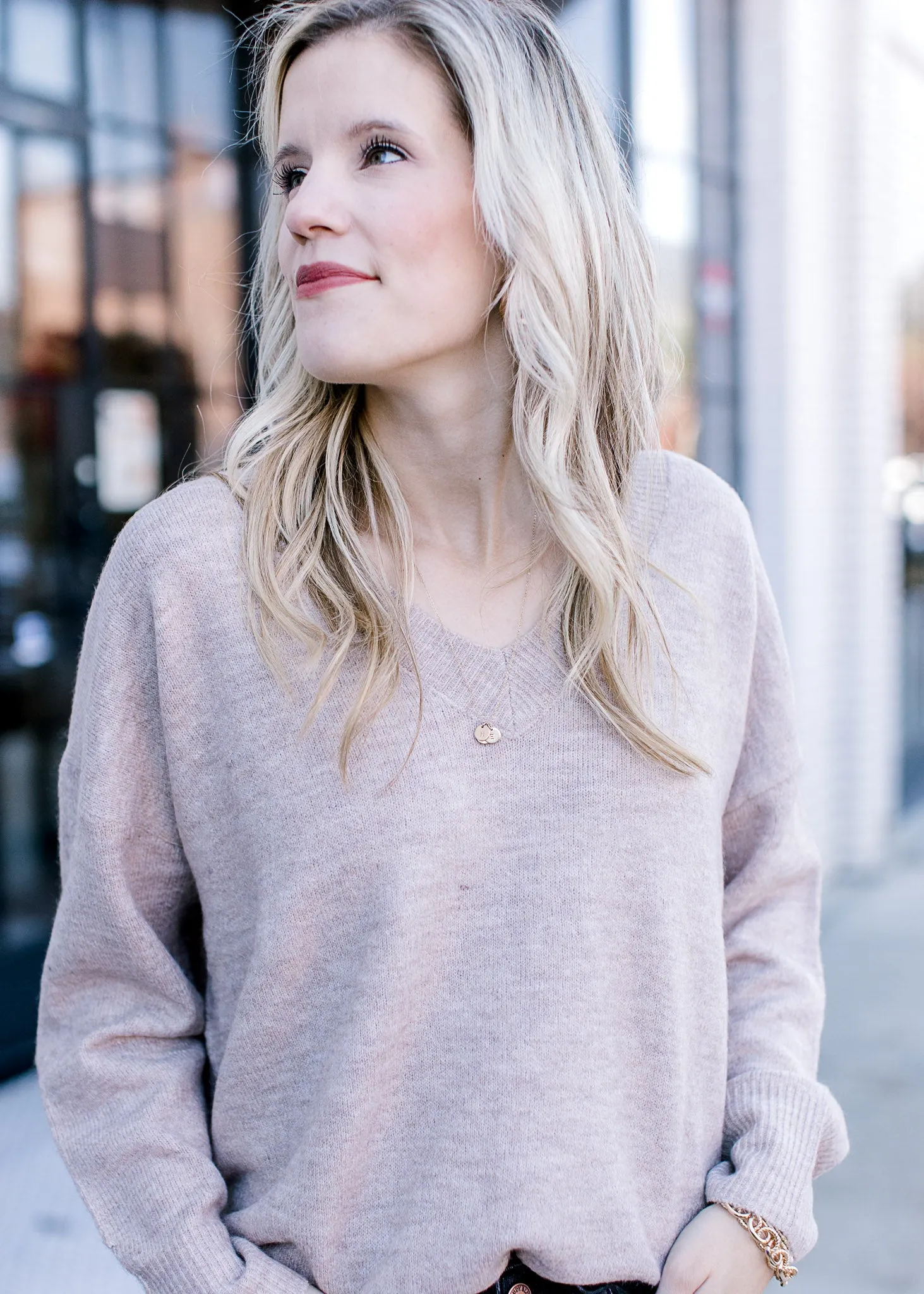 Natural V Neck Sweater B