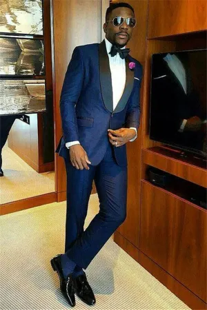 Navy Blue Custom design Bespoke Shawl Lapel Wedding Groom Suits Online