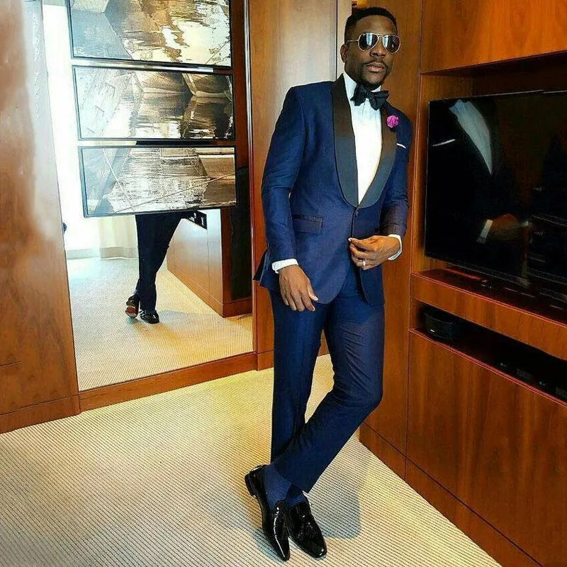 Navy Blue Custom design Bespoke Shawl Lapel Wedding Groom Suits Online
