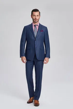 Notch Lapel Flap Pocket Navy Blue Mens Business Suits