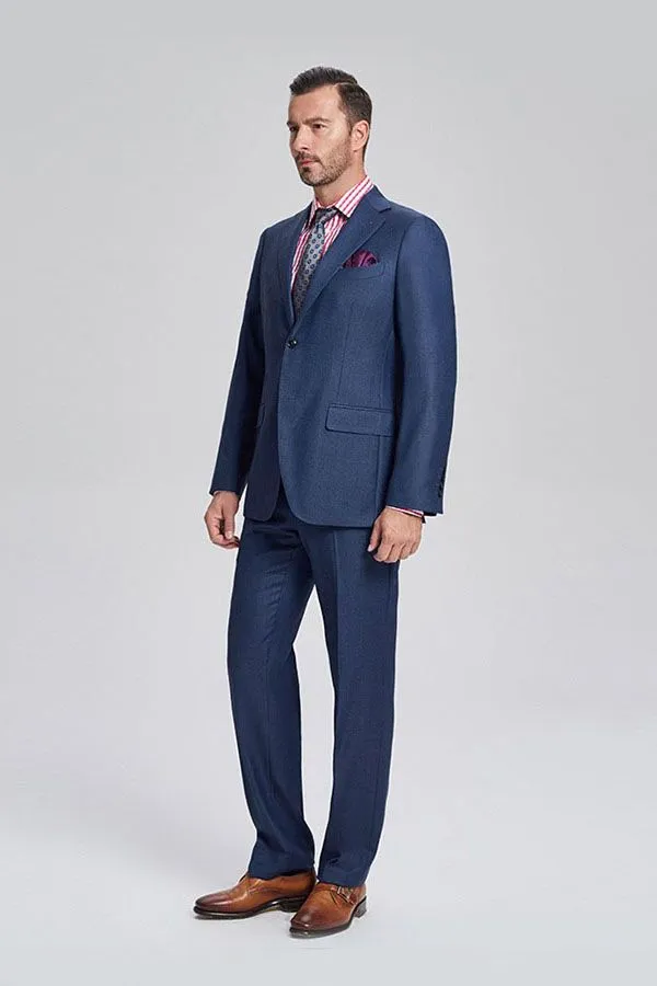 Notch Lapel Flap Pocket Navy Blue Mens Business Suits