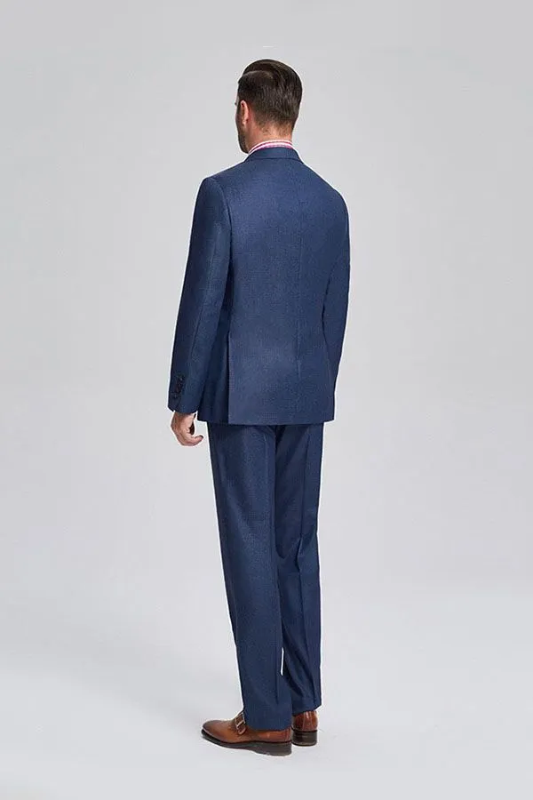 Notch Lapel Flap Pocket Navy Blue Mens Business Suits