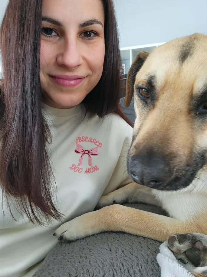 Obsessed Dog Mom - Bow Embroidered Sweatshirt