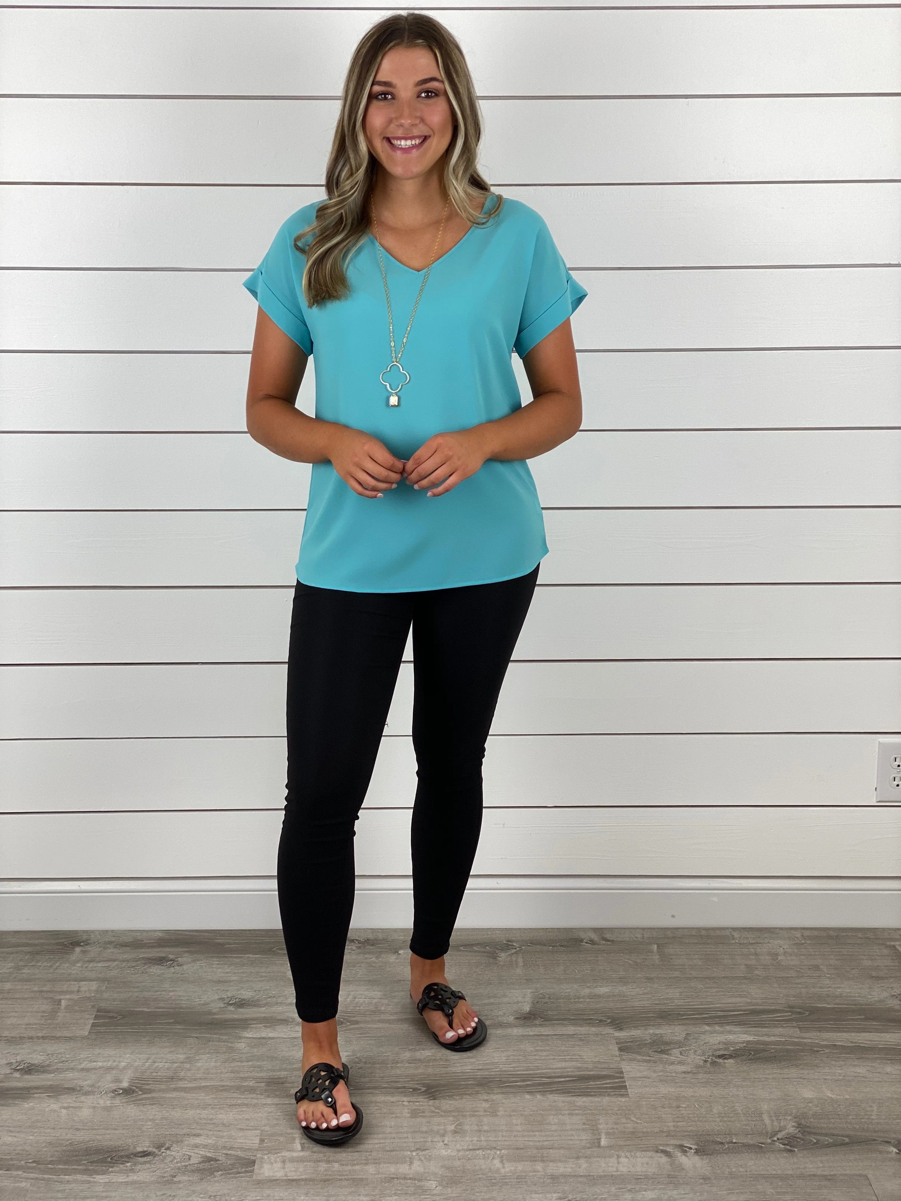 Office Essentials V Neck Top - Mint