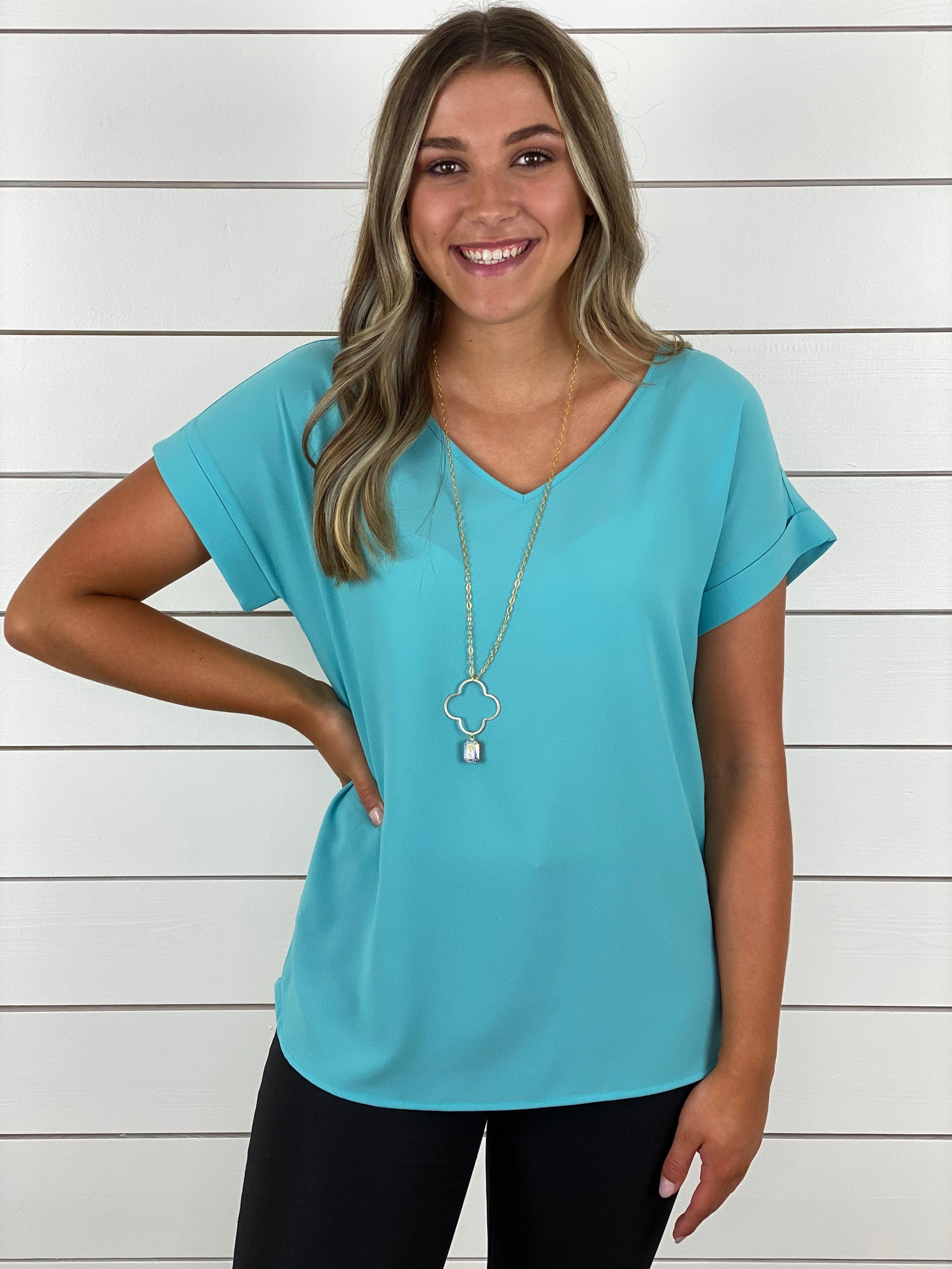 Office Essentials V Neck Top - Mint