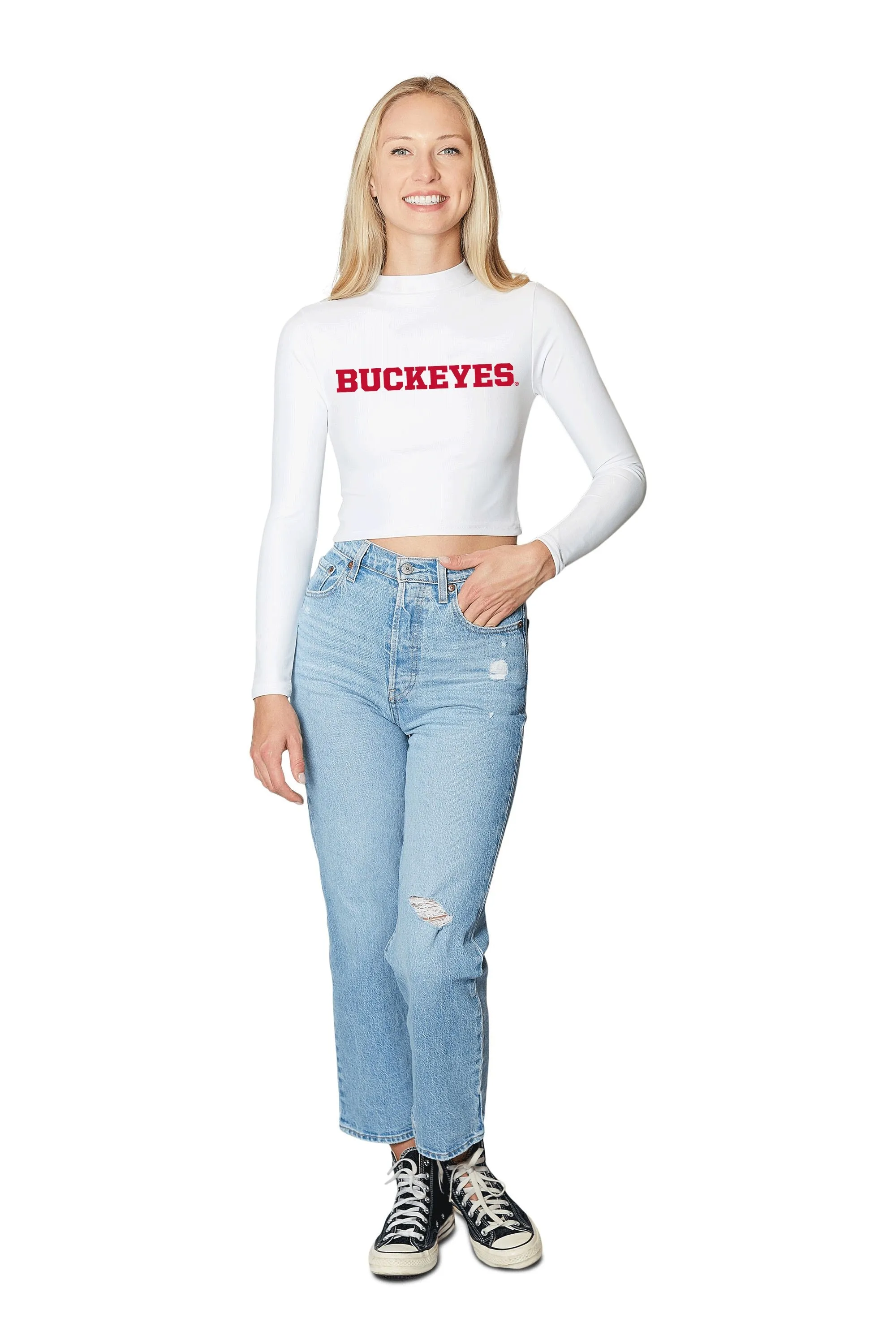 Ohio State OSU Buckeyes White Mock Neck Top