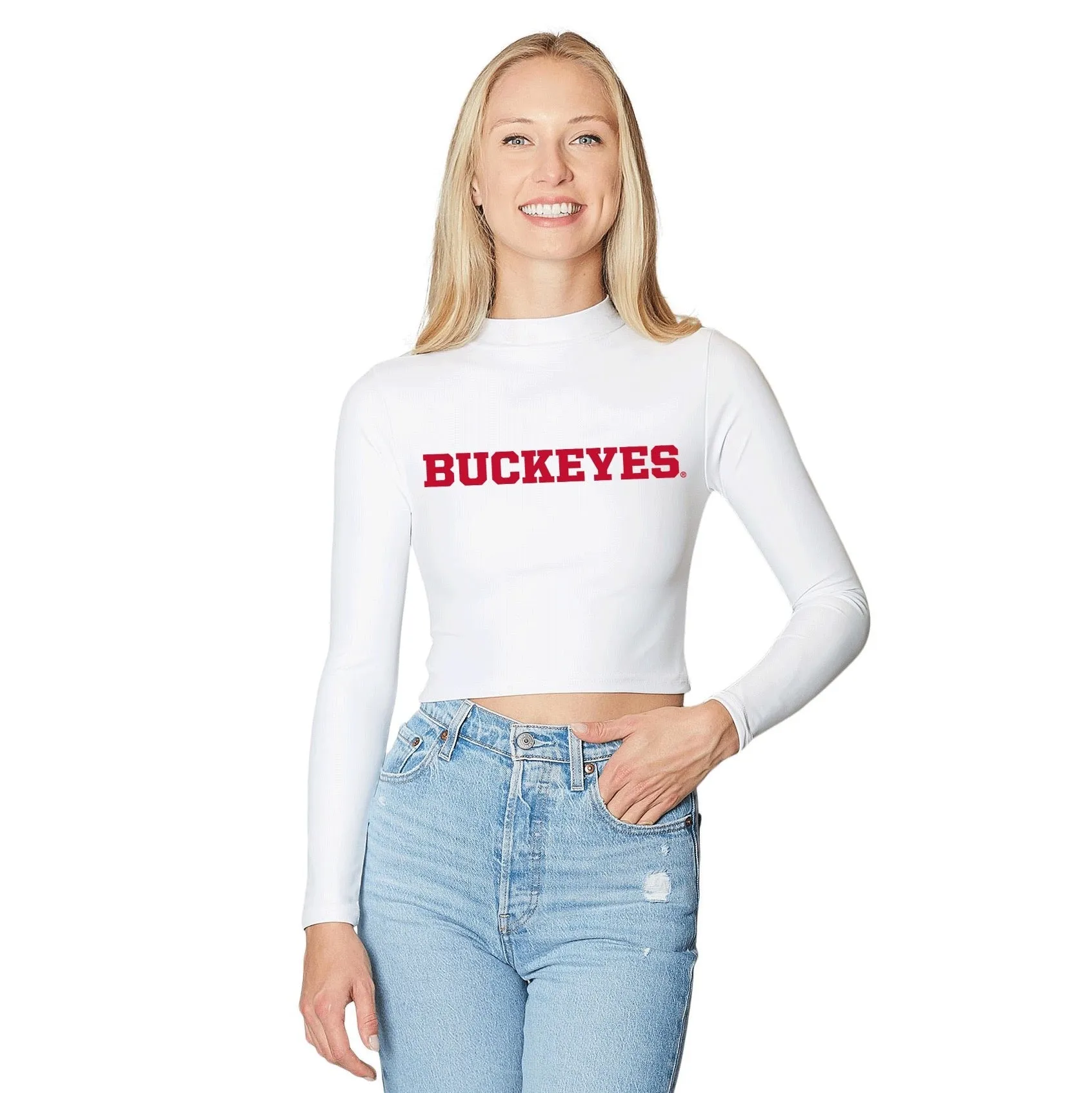 Ohio State OSU Buckeyes White Mock Neck Top