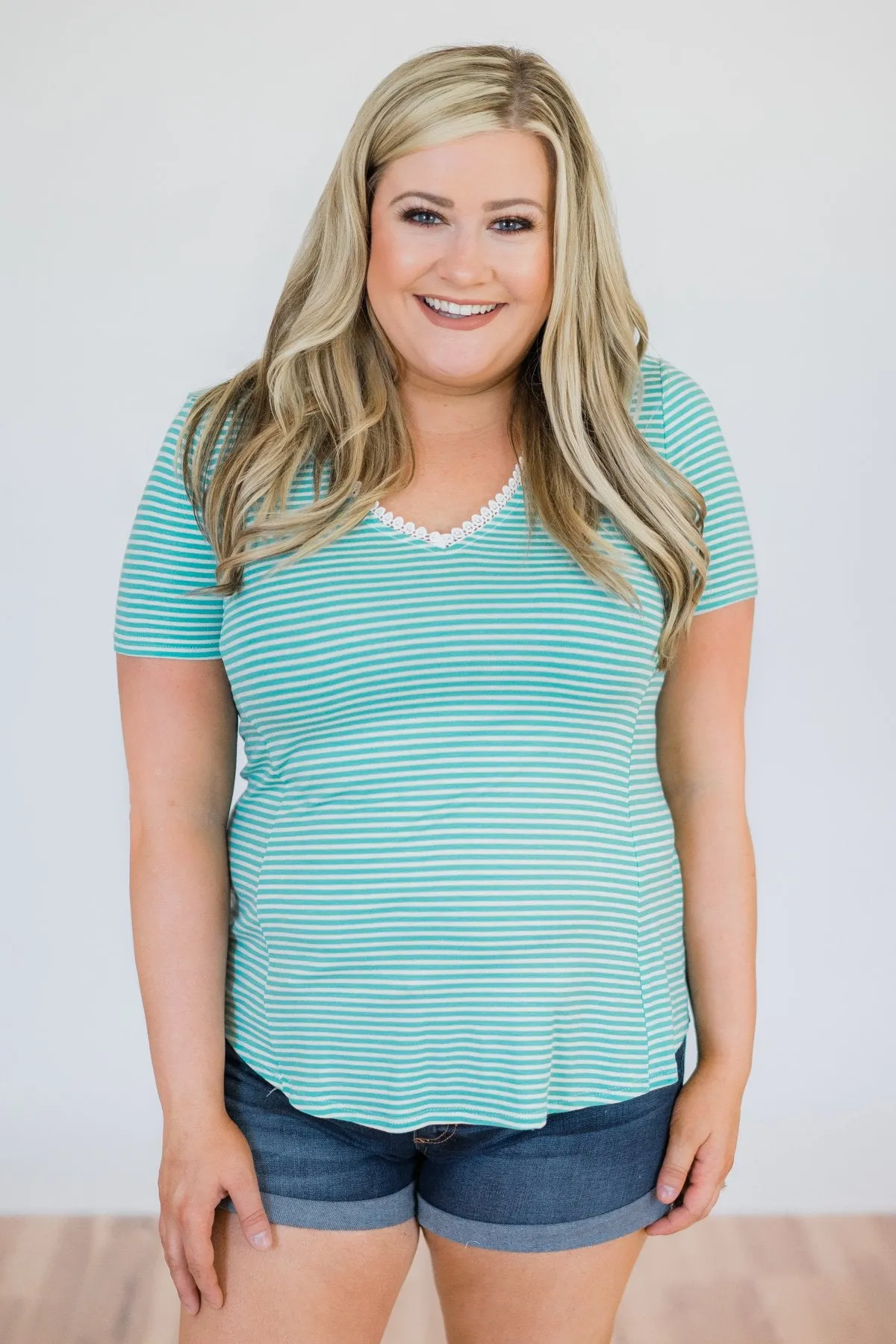 Out With The Old Striped Top- Aqua