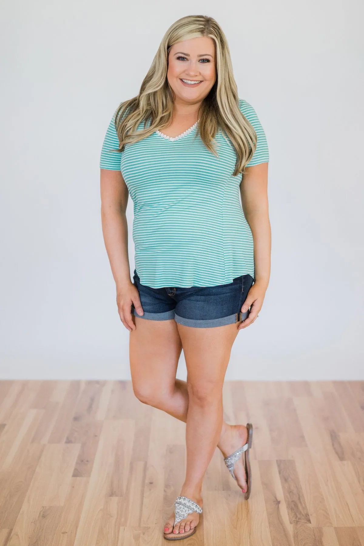 Out With The Old Striped Top- Aqua