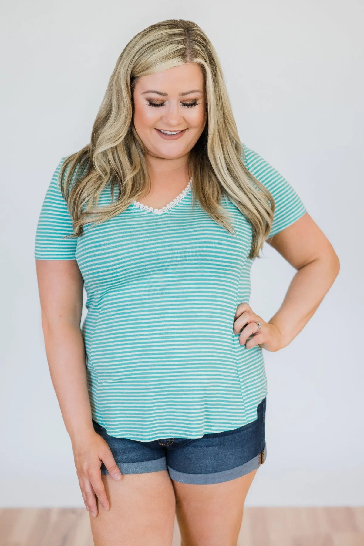 Out With The Old Striped Top- Aqua