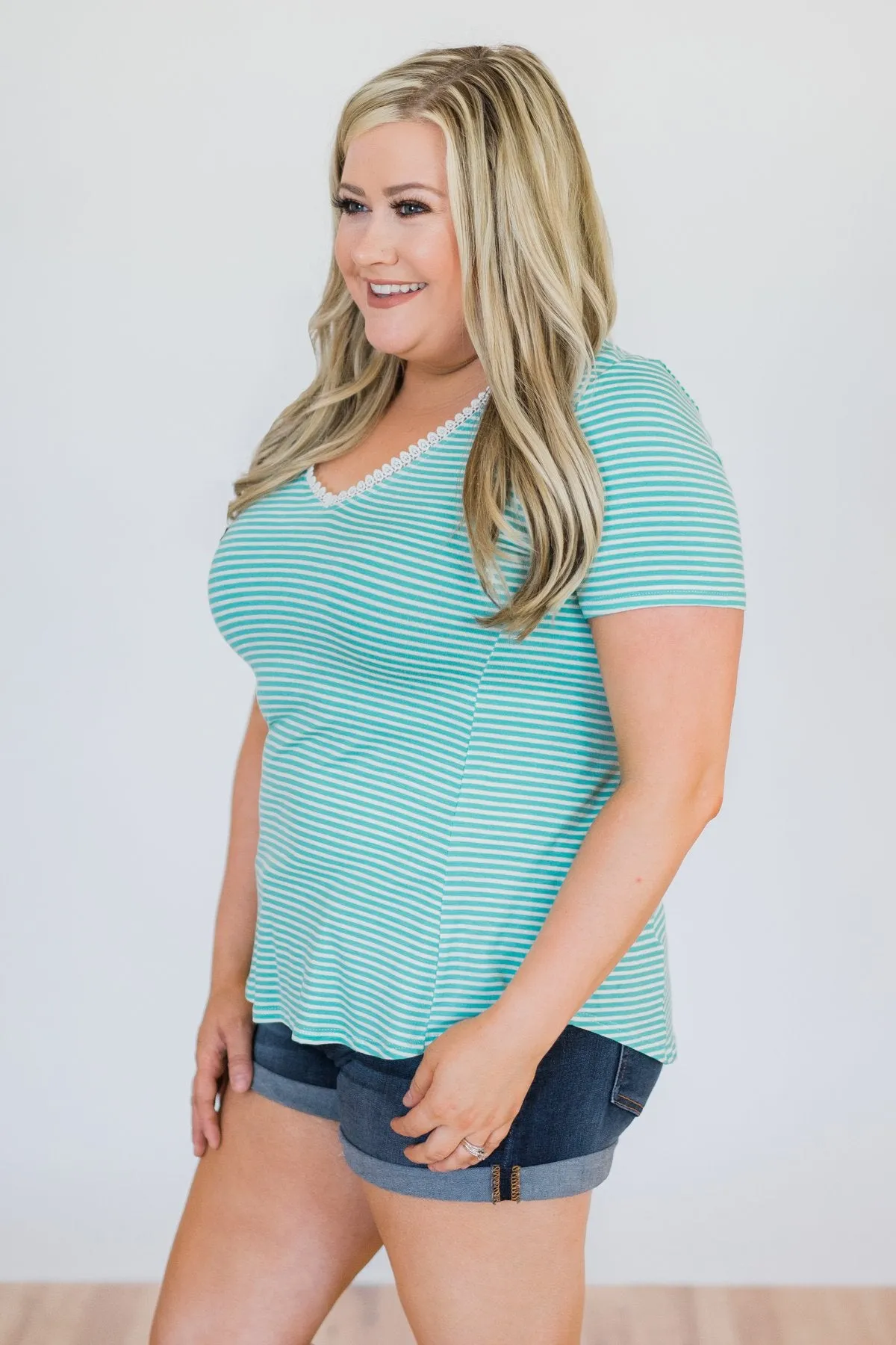 Out With The Old Striped Top- Aqua