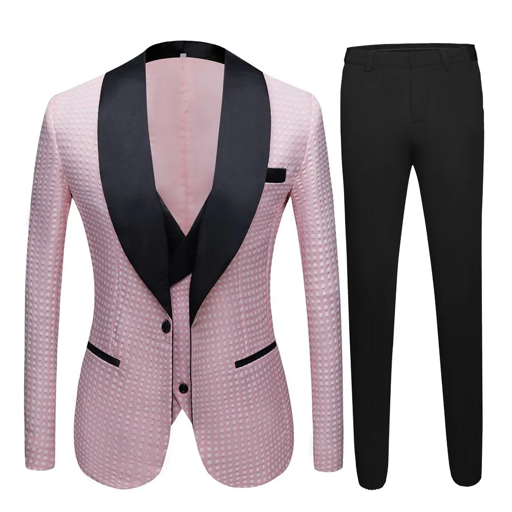 Pink Shawl Lapel Dot Wedding Men Suits Online