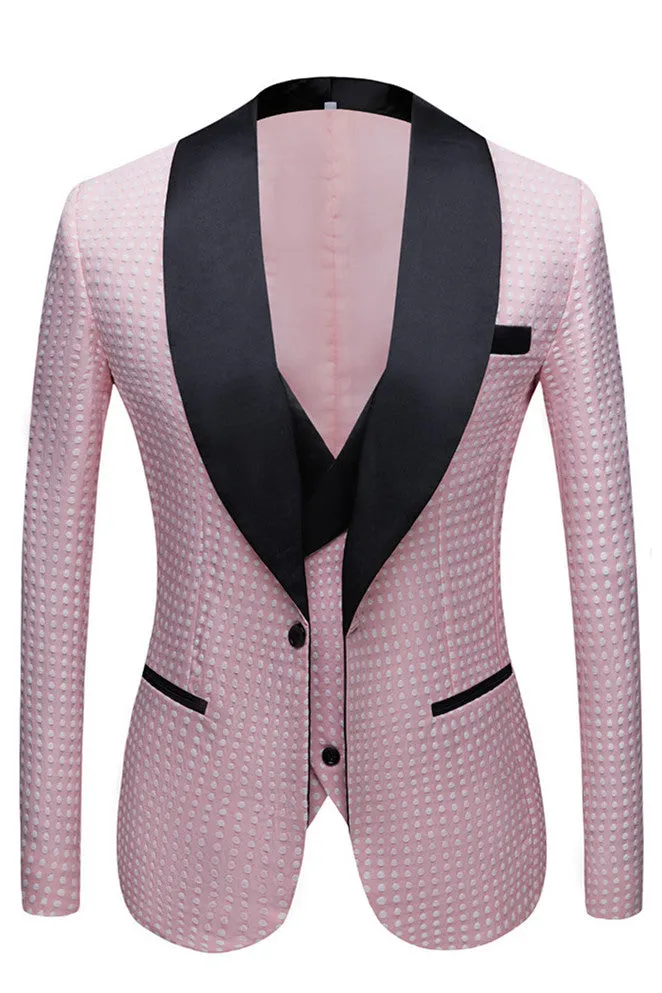 Pink Shawl Lapel Dot Wedding Men Suits Online