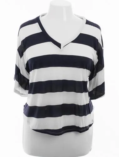Plus Size Boyfriend V-Neck Striped Navy Top