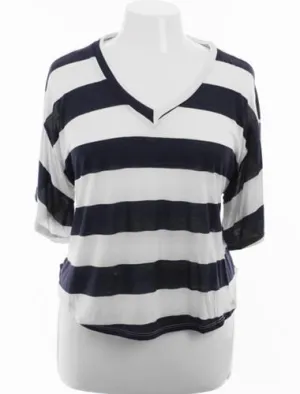Plus Size Boyfriend V-Neck Striped Navy Top