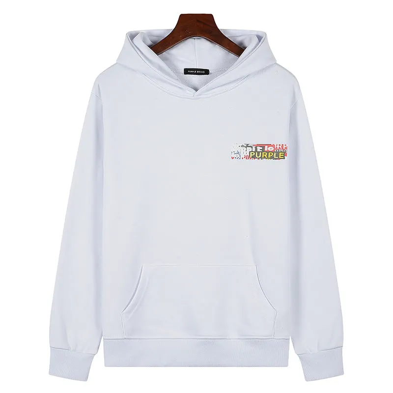 Purple Brand Logo Pattern Printed Hoodie
