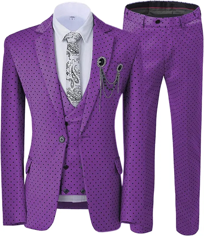 Purple Notched Lapel Dot Three Pieces Prom Suits For Men Bestmen Tuxedo