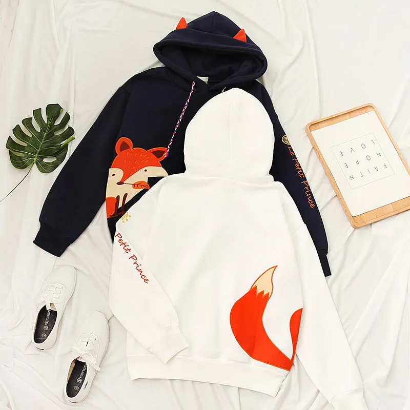 "2 COLORS HARAJUKU  EMBROIDERED FOX" HOODIE K102707